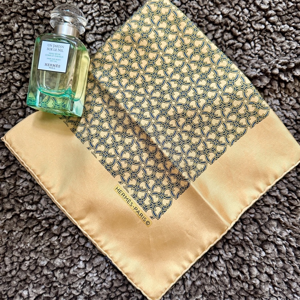 Hermès Gold and navy Silk Scarf